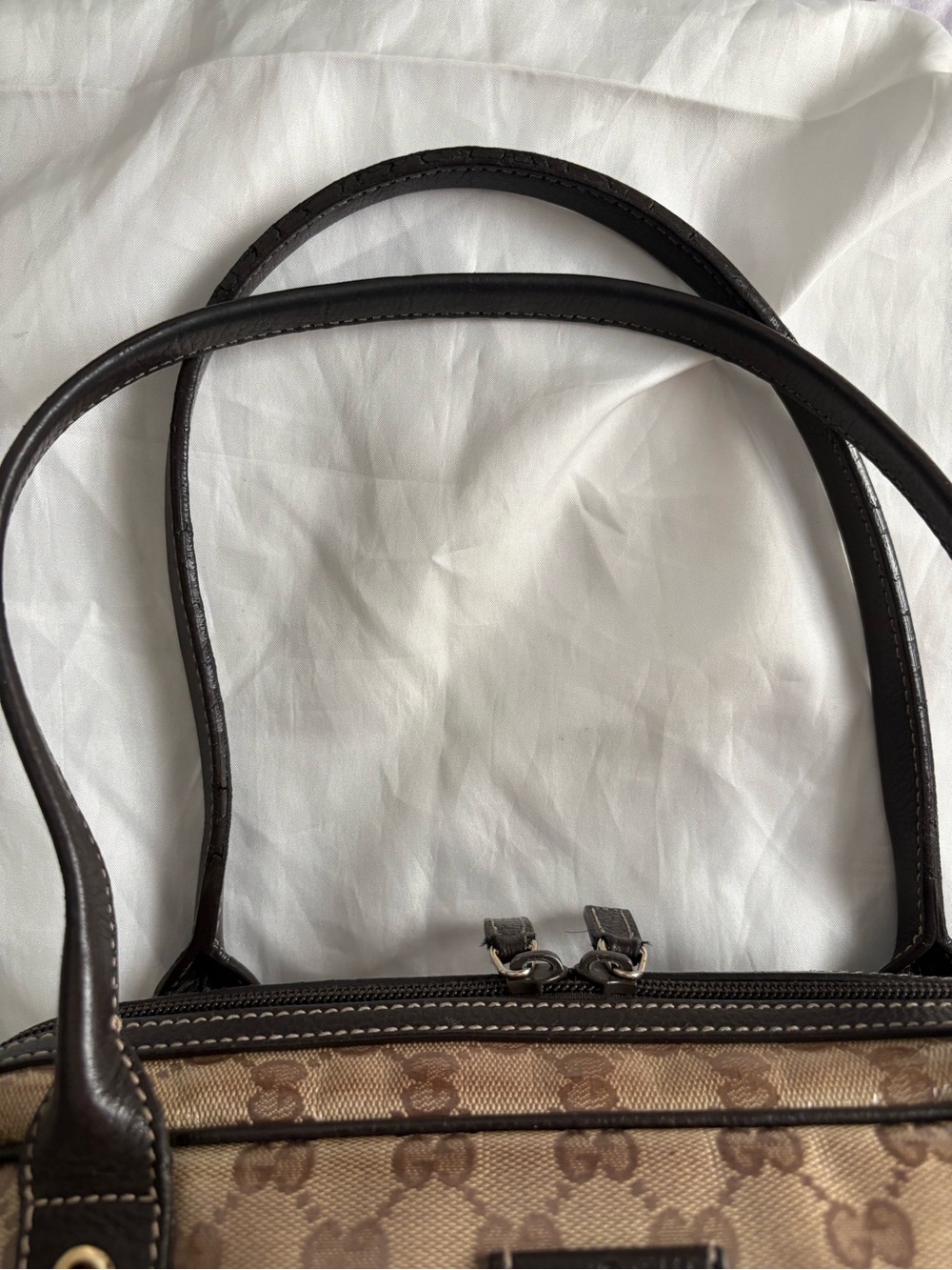 Gucci Crystal Princey Beige GG Canvas and Brown Leather Top-Handle Bag - Picture 7 of 16